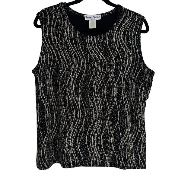 Ronni Nicole Tops - Ronni Nicole Womens Black Gold Glitter Stretch Sleeveless Tank Top Size XL